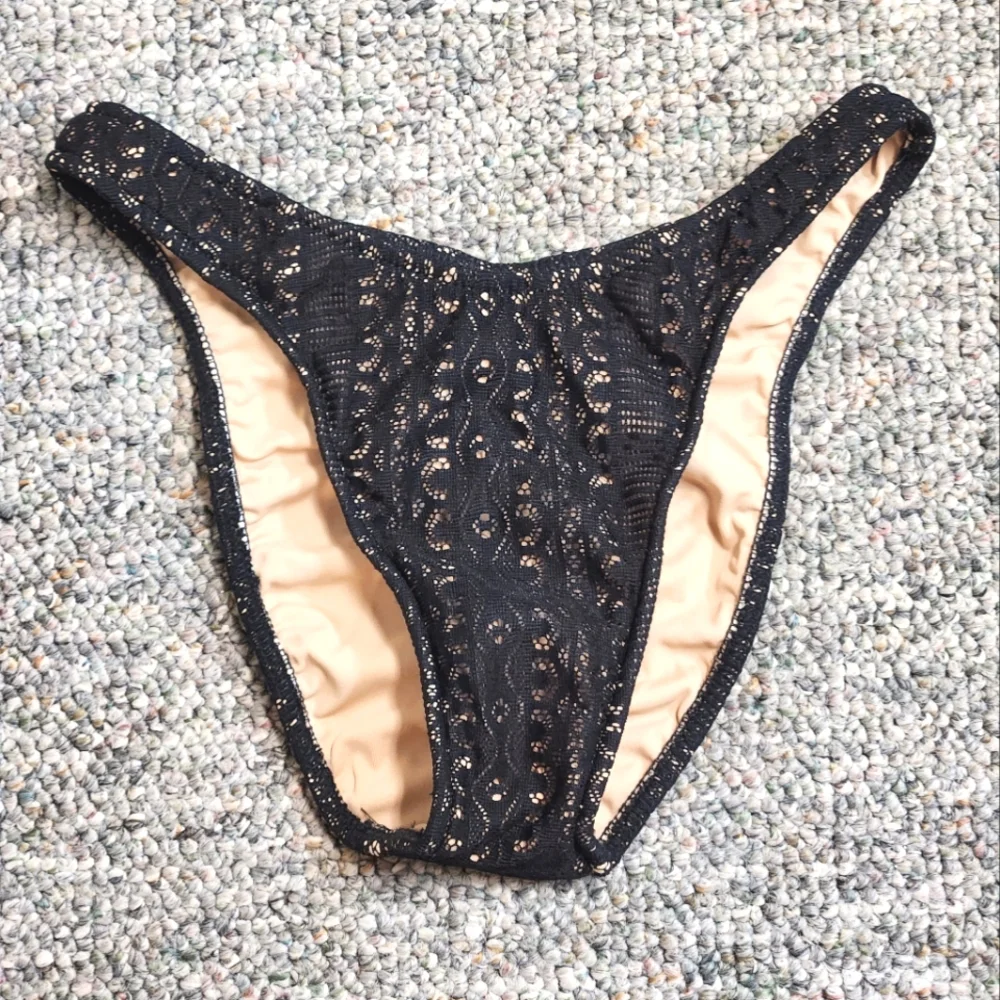 Vtg 90s Venus Swimwear Black Lace High Cut Scoop Bikini Bottom P - Picture 1 of 5